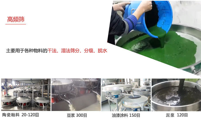 用于各種物料的干法，濕法，分級，脫水等功能