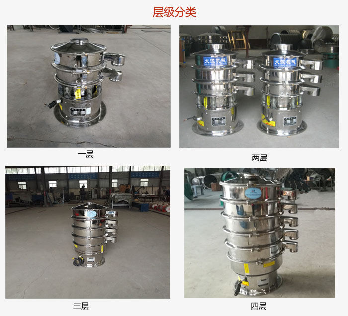小型不銹鋼振動篩層級展示：一層，兩層，三層，四層等。