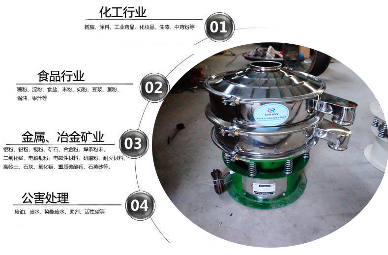 面粉振動(dòng)篩粉機(jī)適用于化工，食品，金屬、冶金，公害處理等行業(yè)