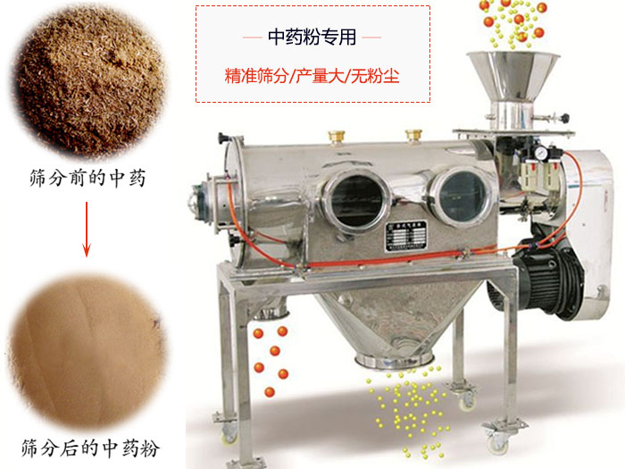 WQS50-130臥式氣流篩：中藥粉專用篩：精度篩分/產(chǎn)量大/無粉塵符合標(biāo)準(zhǔn)。