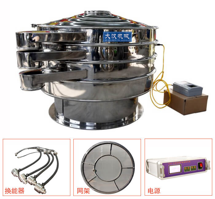  全不銹鋼超聲波振動(dòng)篩內(nèi)部組成：換能器，網(wǎng)架，電源。